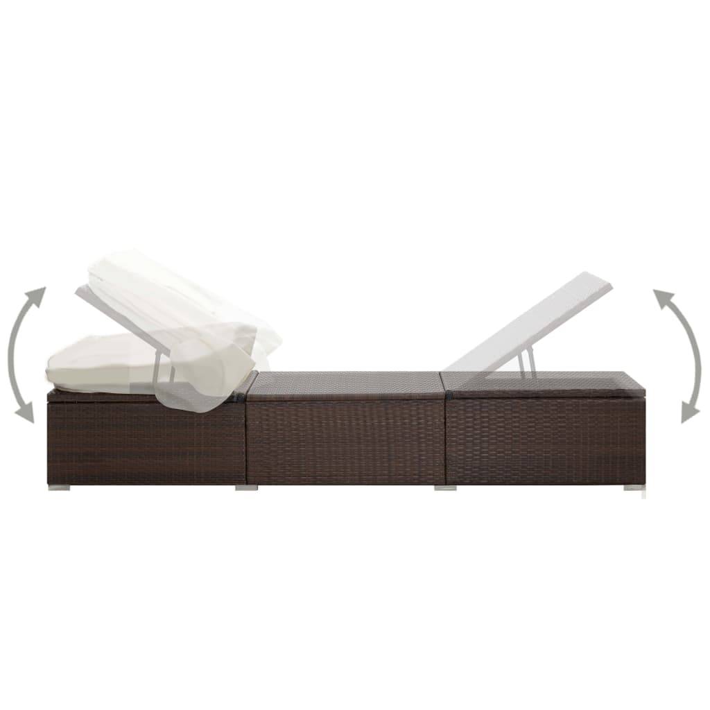 Chaise longue | Transat | Bain de soleil avec auvent et coussin résine tressée marron - Image 3