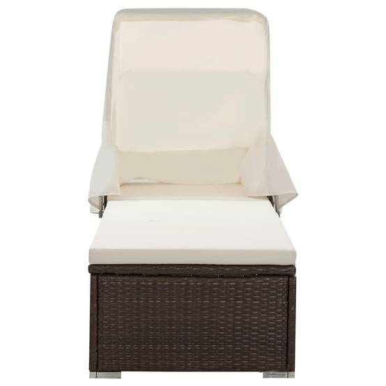 Chaise longue | Transat | Bain de soleil avec auvent et coussin résine tressée marron - Image 1
