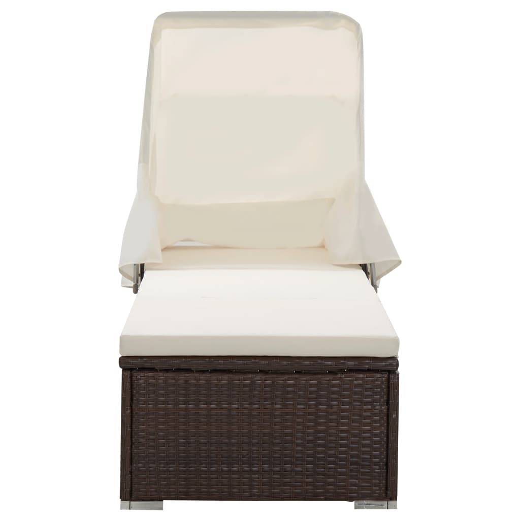 Chaise longue | Transat | Bain de soleil avec auvent et coussin résine tressée marron - Image 1