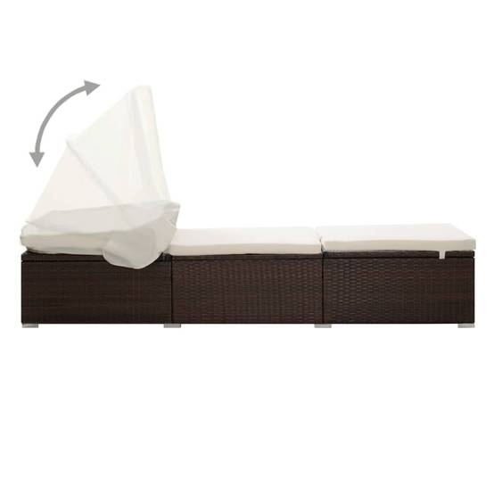 Chaise longue | Transat | Bain de soleil avec auvent et coussin résine tressée marron - Image 4