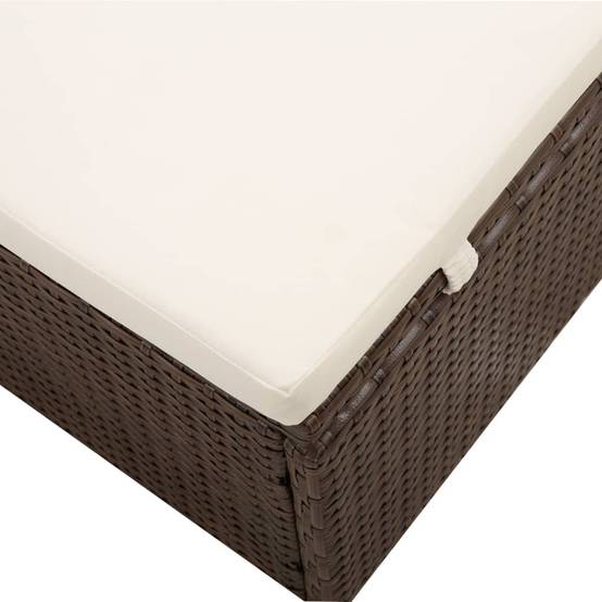 Chaise longue | Transat | Bain de soleil avec auvent et coussin résine tressée marron - Image 7