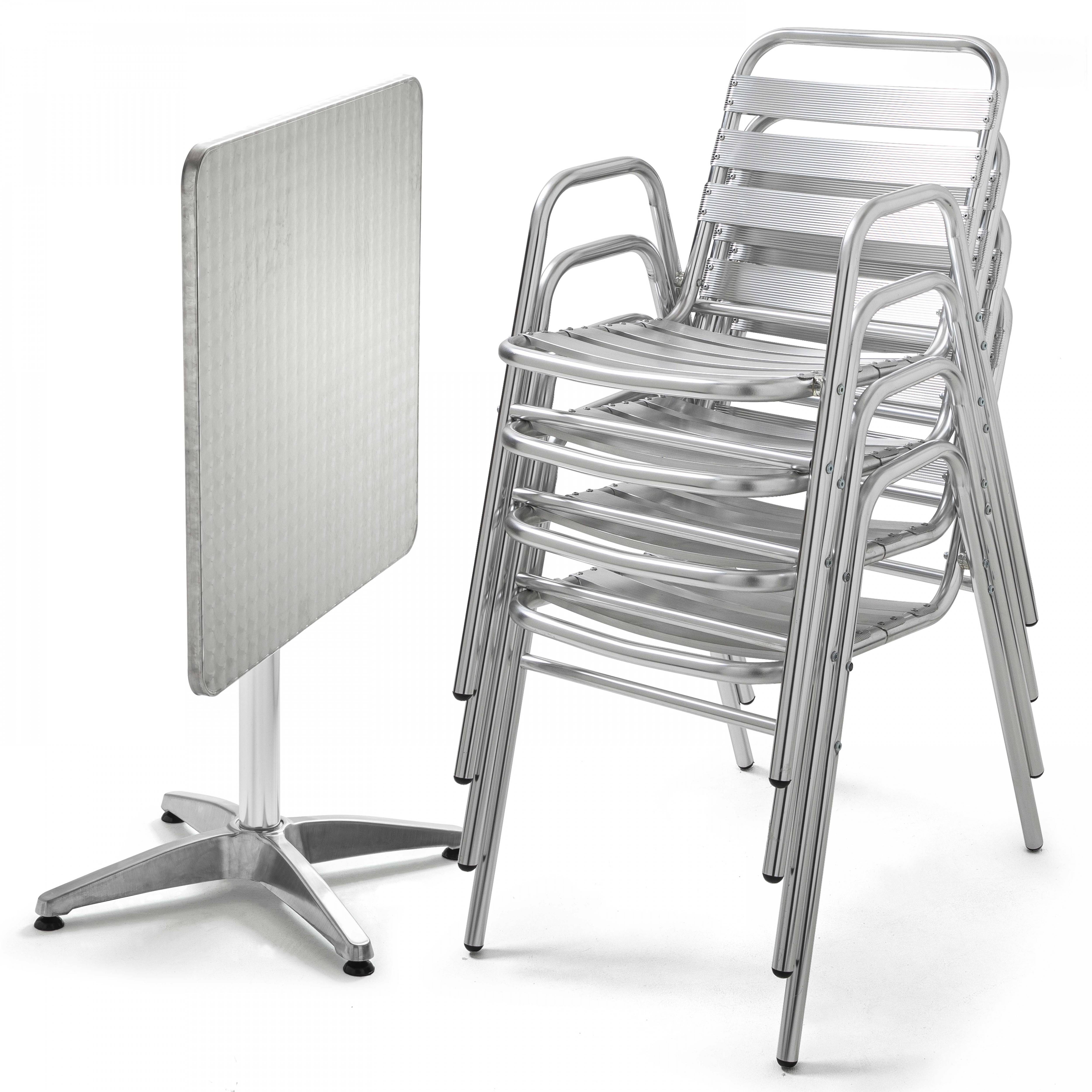 Oviala - Ensemble table de jardin bistrot inclinable 4 places aluminium gris Brixton - Oviala - Image 2