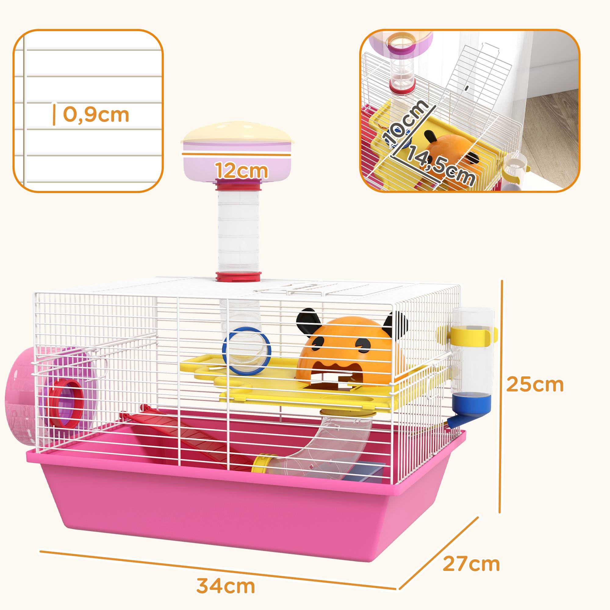 Sans Marque - Cage hamster gamelle eau roue exercice tour observation maisonnette 34x27x25 cm rose - Image 5