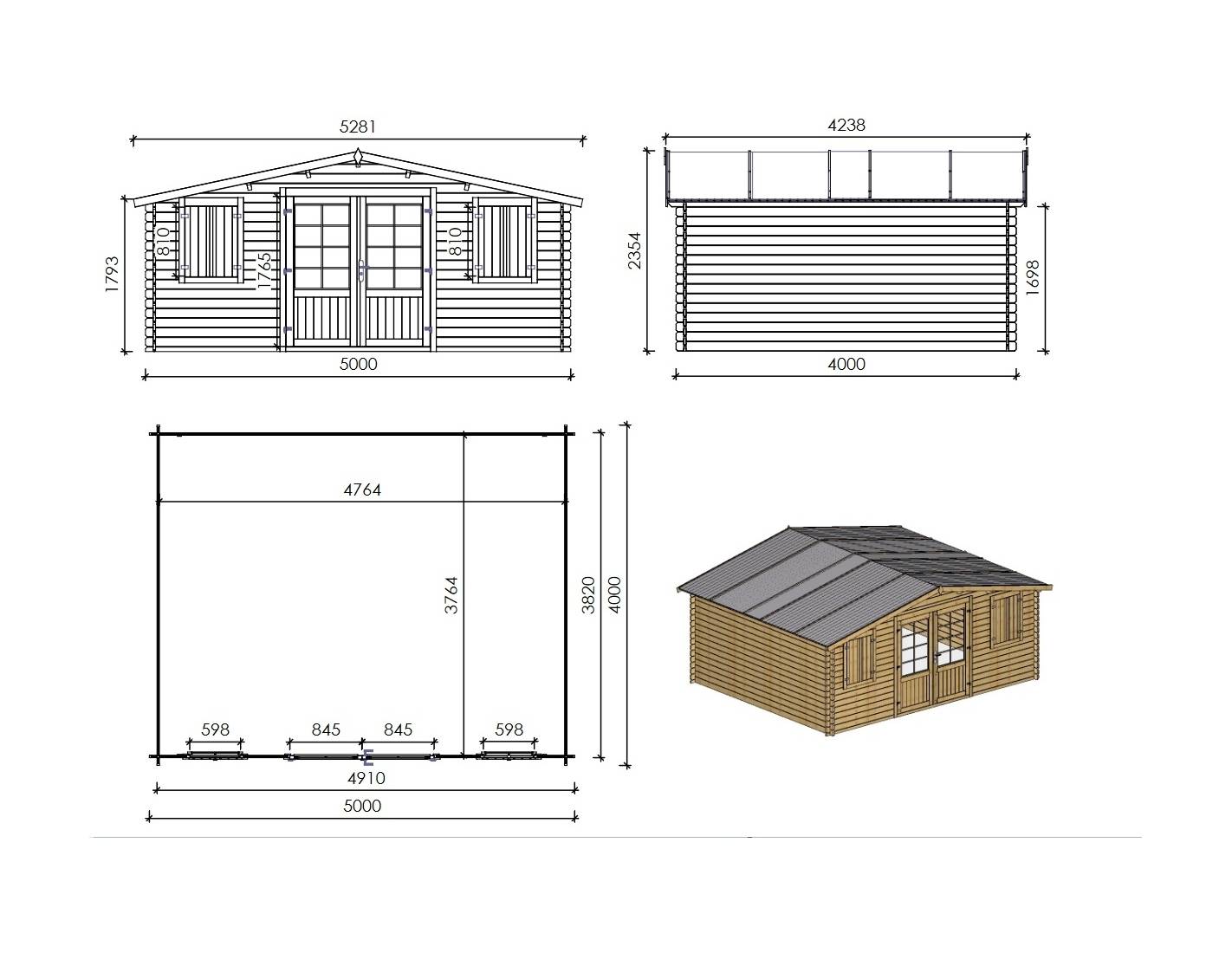 Altanka - Abri de jardin en bois - 20m2 - 5x4m - Traité - Ep. 28mm - Couleur: marron - DOM439 - Image 2