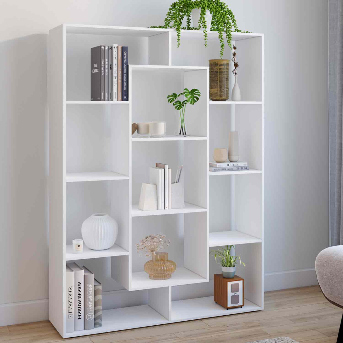 Etagère bibliothèque COLETTE avec 11 compartiments blanc 143 cm - Image 1