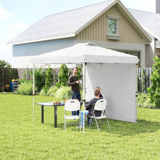 Tente de jardin pliante 2,5 x 2,5 m, hauteur réglable, protection UV, 1 paroi latérale et sacs de lestage, blanche - Image 4
