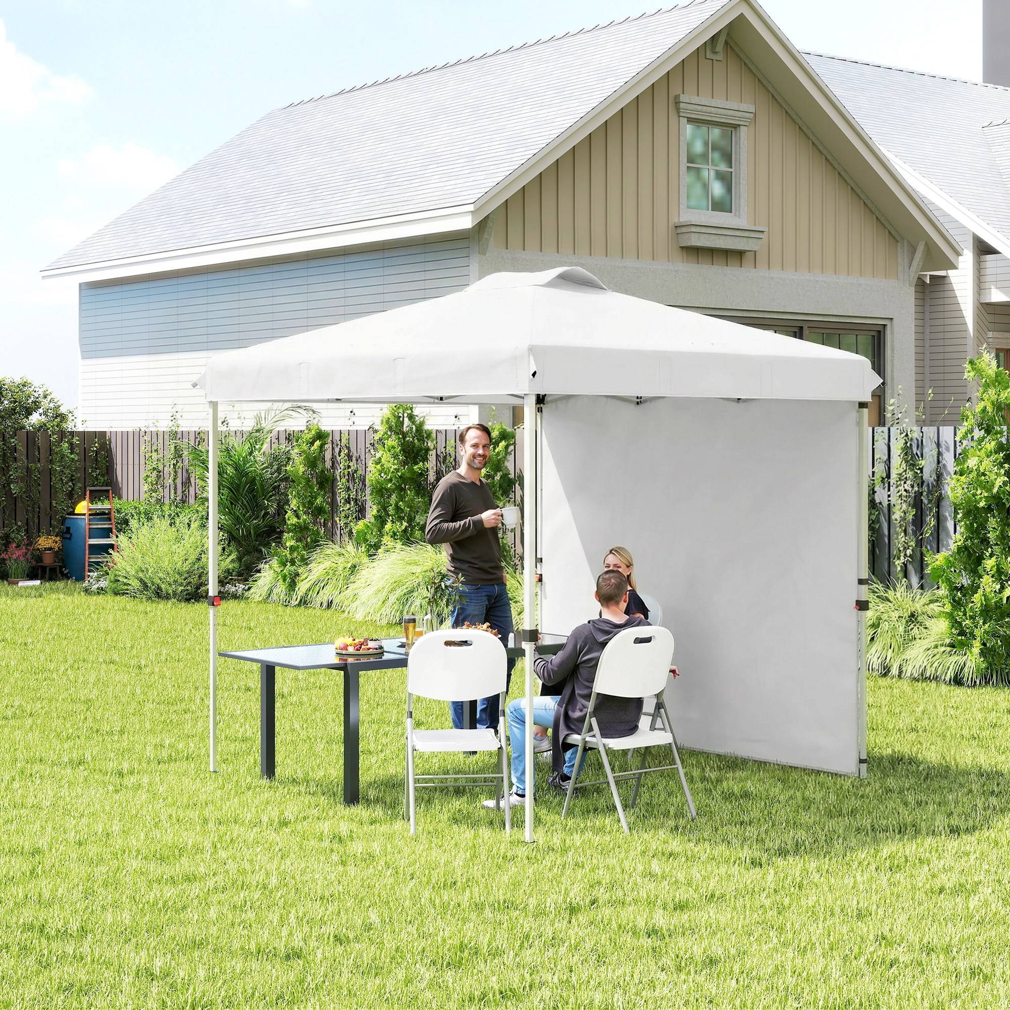 Tente de jardin pliante 2,5 x 2,5 m, hauteur réglable, protection UV, 1 paroi latérale et sacs de lestage, blanche - Image 4