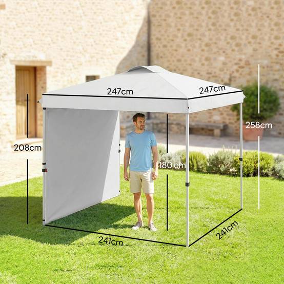 Tente de jardin pliante 2,5 x 2,5 m, hauteur réglable, protection UV, 1 paroi latérale et sacs de lestage, blanche - Image 5