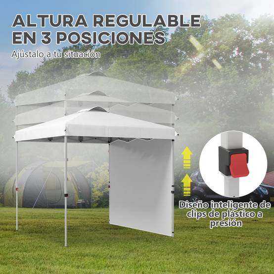 Tente de jardin pliante 2,5 x 2,5 m, hauteur réglable, protection UV, 1 paroi latérale et sacs de lestage, blanche - Image 7