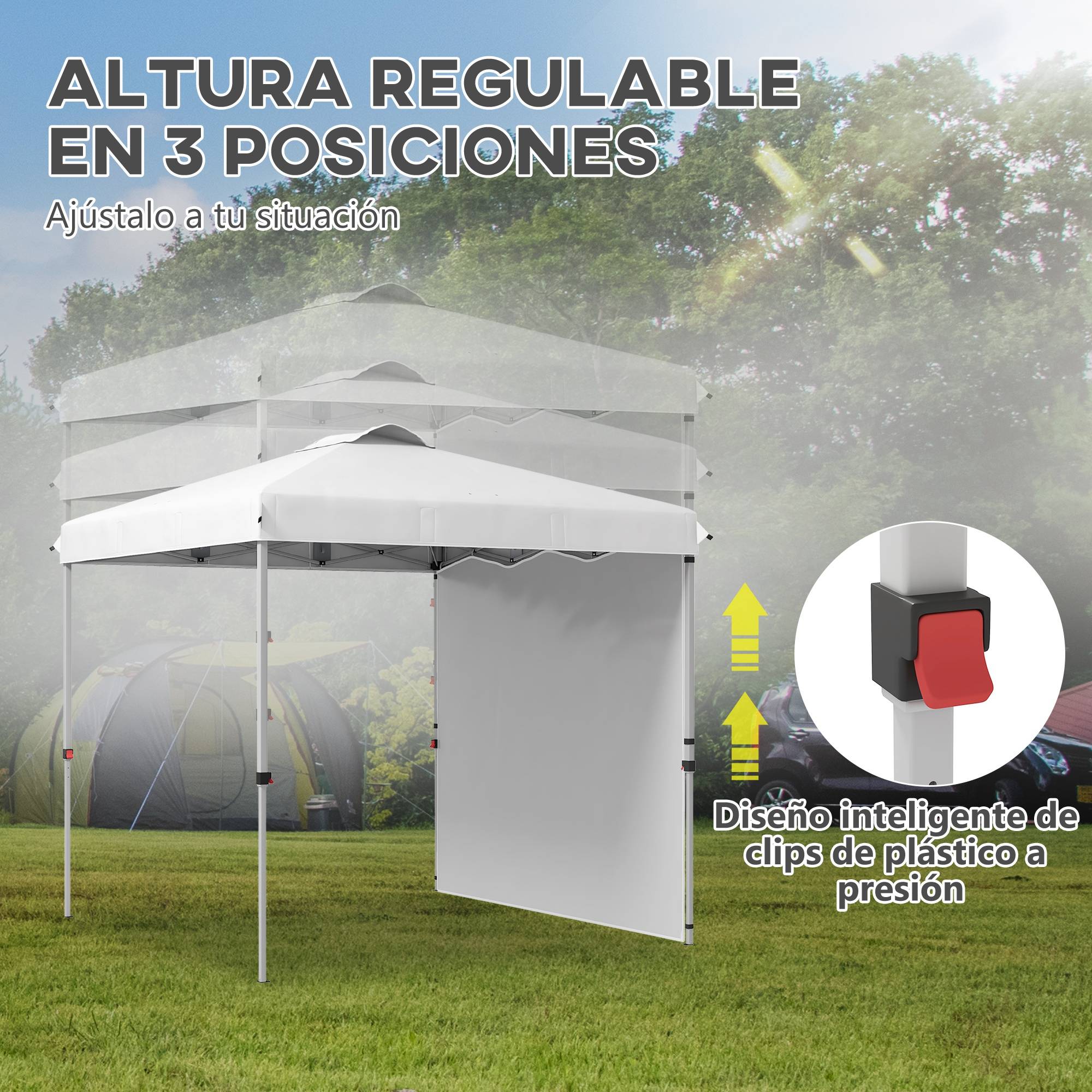 Tente de jardin pliante 2,5 x 2,5 m, hauteur réglable, protection UV, 1 paroi latérale et sacs de lestage, blanche - Image 7