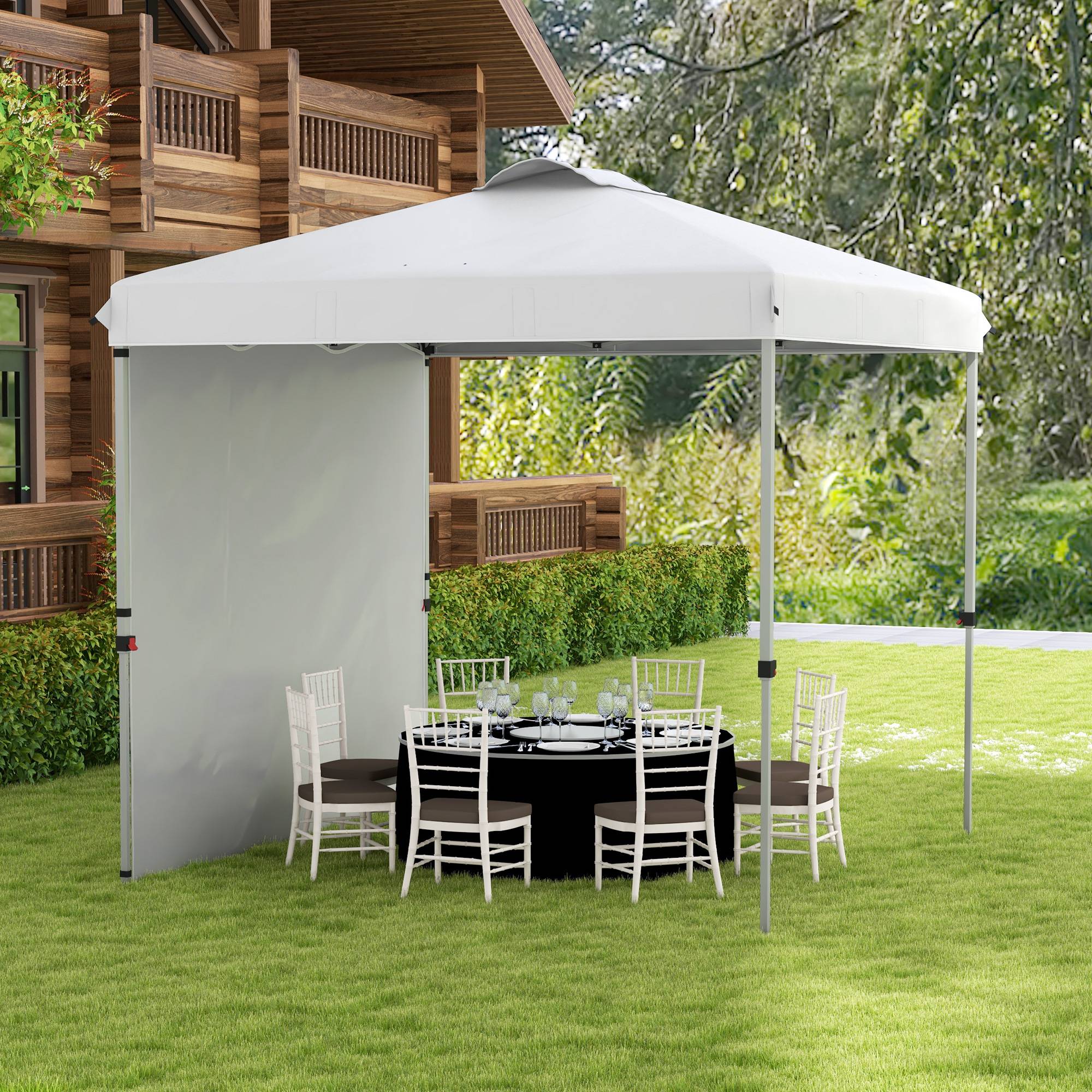 Tente de jardin pliante 2,5 x 2,5 m, hauteur réglable, protection UV, 1 paroi latérale et sacs de lestage, blanche - Image 3