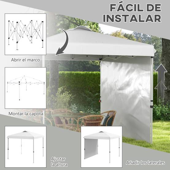 Tente de jardin pliante 2,5 x 2,5 m, hauteur réglable, protection UV, 1 paroi latérale et sacs de lestage, blanche - Image 6