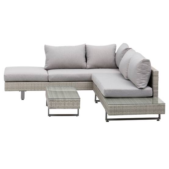 Maison Chic - Salon de jardin extérieur d'angle 5 places design contemporain coussins déhoussables table basse acier époxy résine tressée grise - Image 1