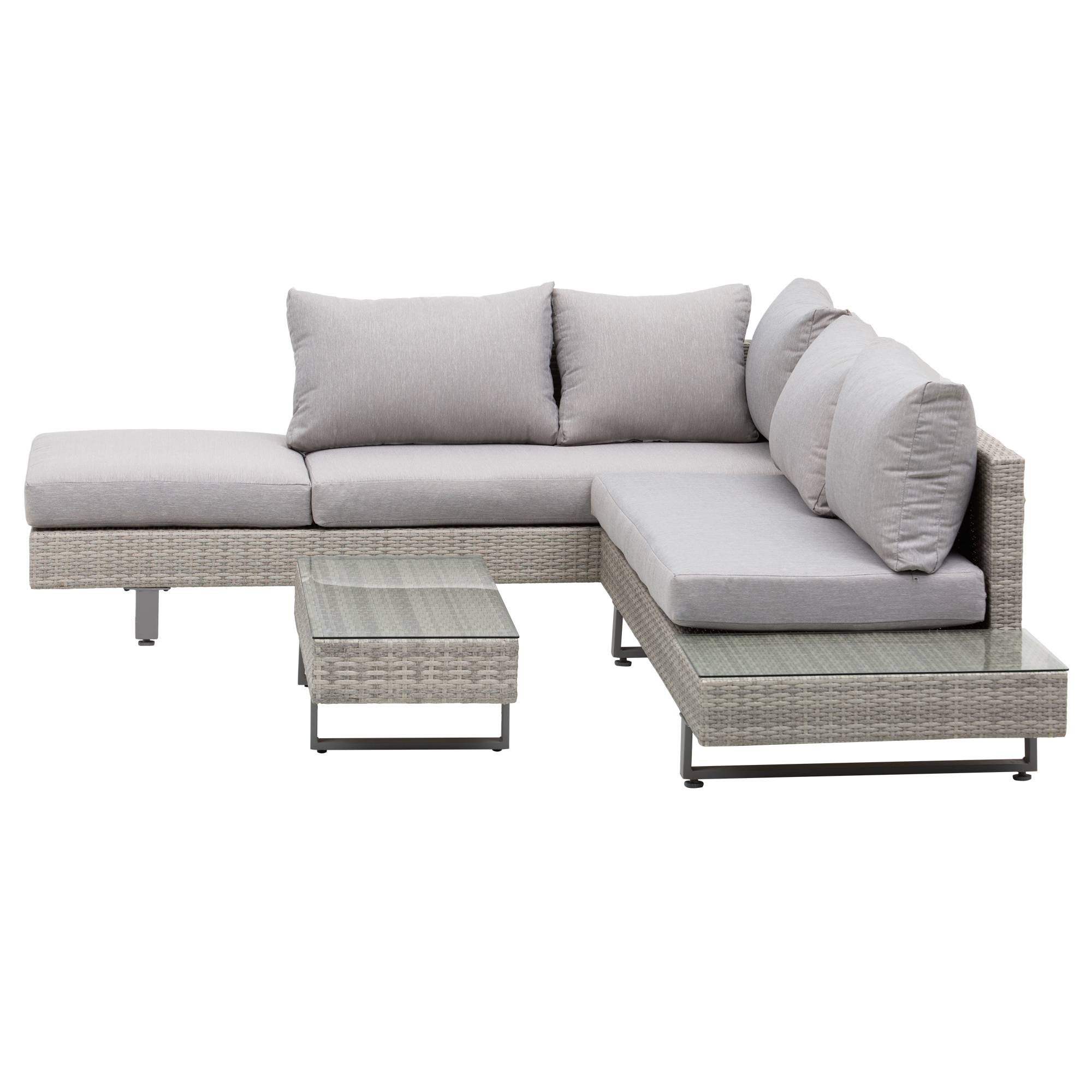 Maison Chic - Salon de jardin extérieur d'angle 5 places design contemporain coussins déhoussables table basse acier époxy résine tressée grise - Image 1