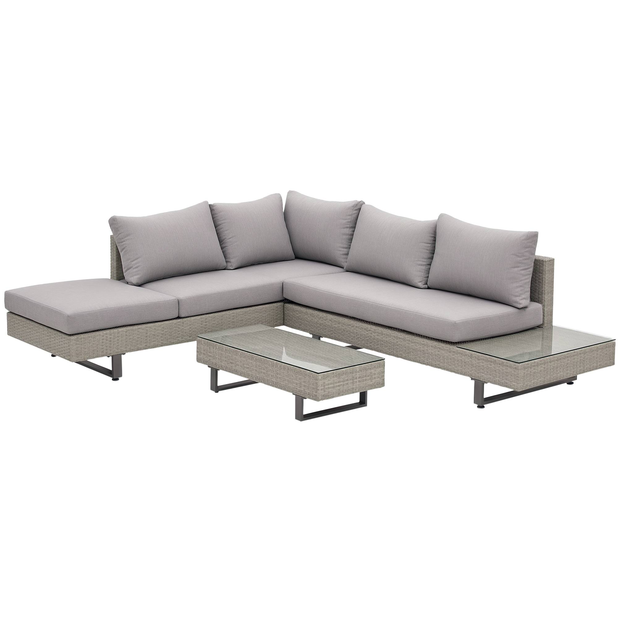 Maison Chic - Salon de jardin extérieur d'angle 5 places design contemporain coussins déhoussables table basse acier époxy résine tressée grise - Image 3
