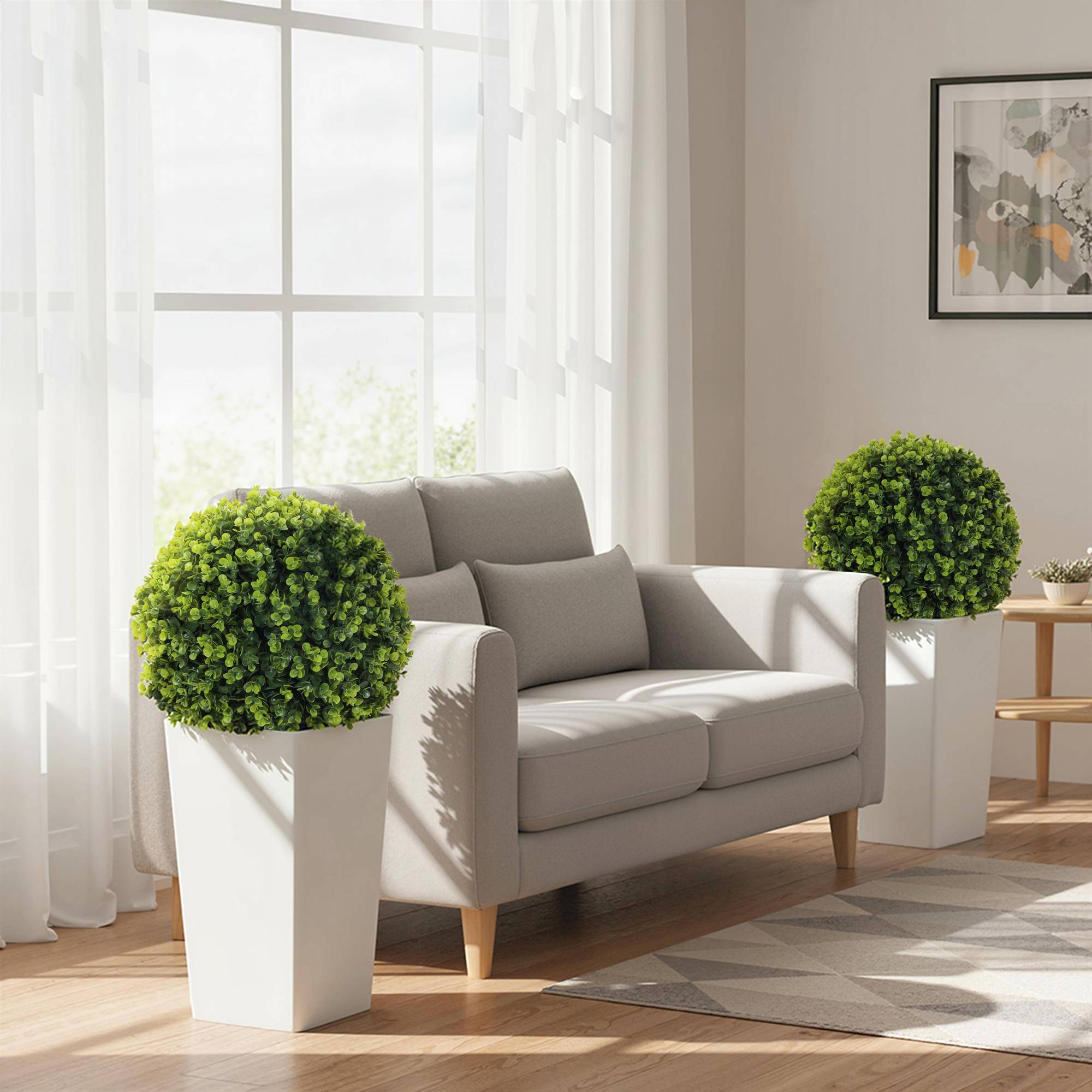 Sans Marque - Lot 2 boules d'eucalyptus 65cm, protection UV, 330 feuilles, pot, vert - Image 4