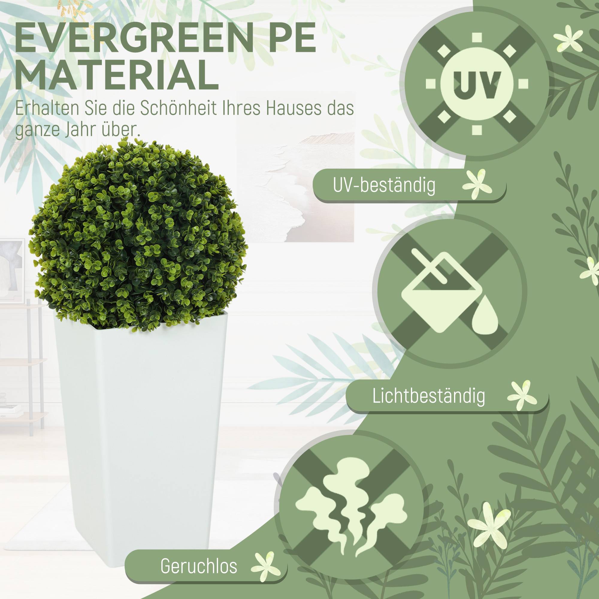 Sans Marque - Lot 2 boules d'eucalyptus 65cm, protection UV, 330 feuilles, pot, vert - Image 7