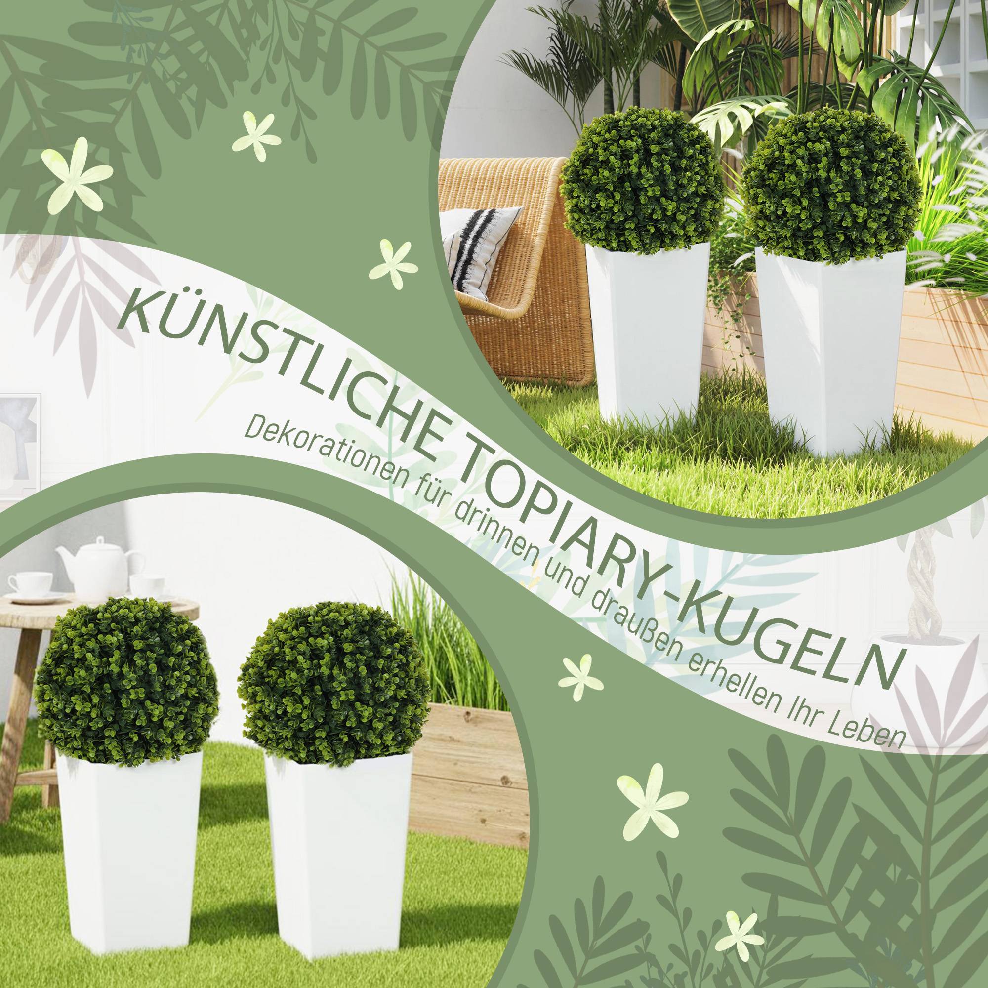 Sans Marque - Lot 2 boules d'eucalyptus 65cm, protection UV, 330 feuilles, pot, vert - Image 6