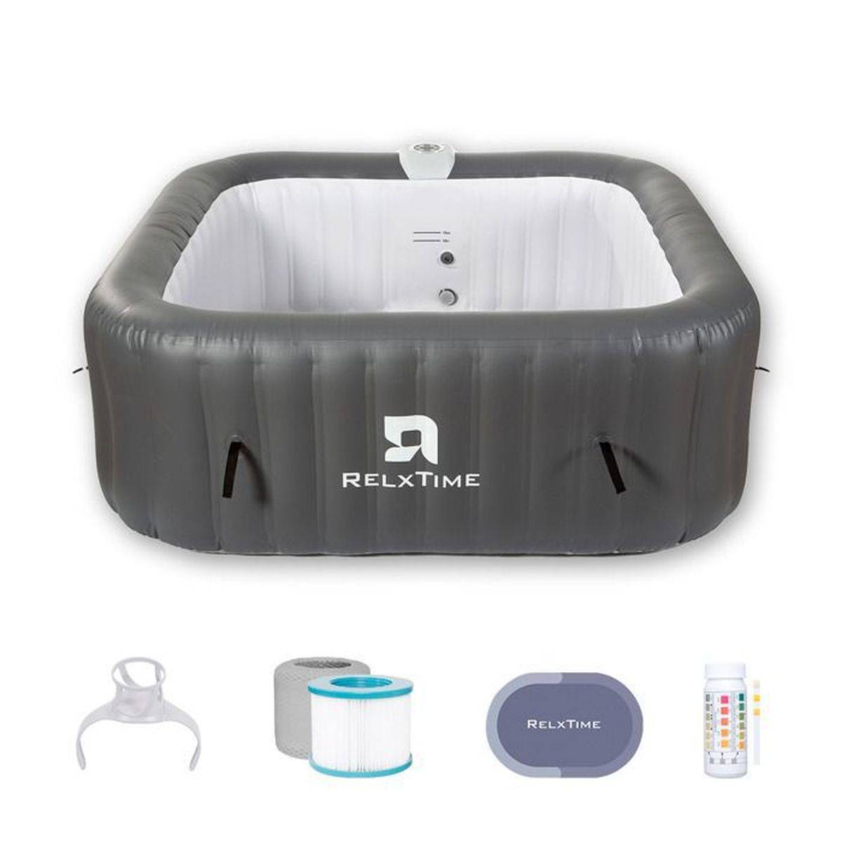 Spa gonflable carré 6 places DuraSquare Pro 185x185x65 cm, 130 AirJets, kit 15 pièces - RELXTIME - Image 1