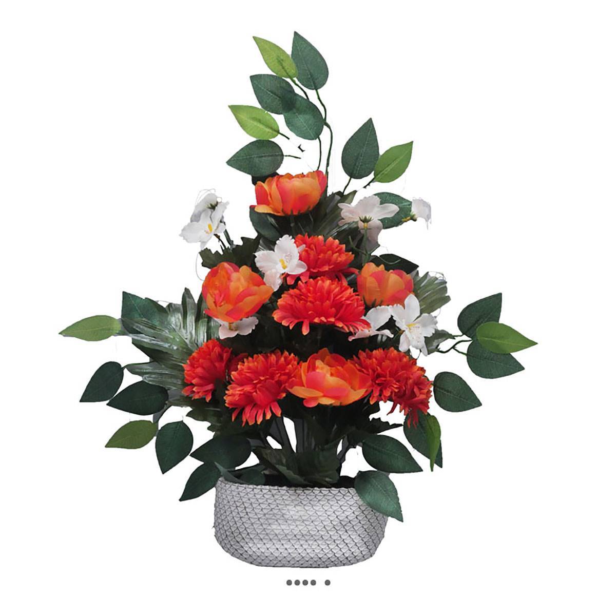 Artificielles - Jardinière déco fleurs artificielles cimetière chrysanthèmes et pivoines Orange - couleur: Orange - Image 1