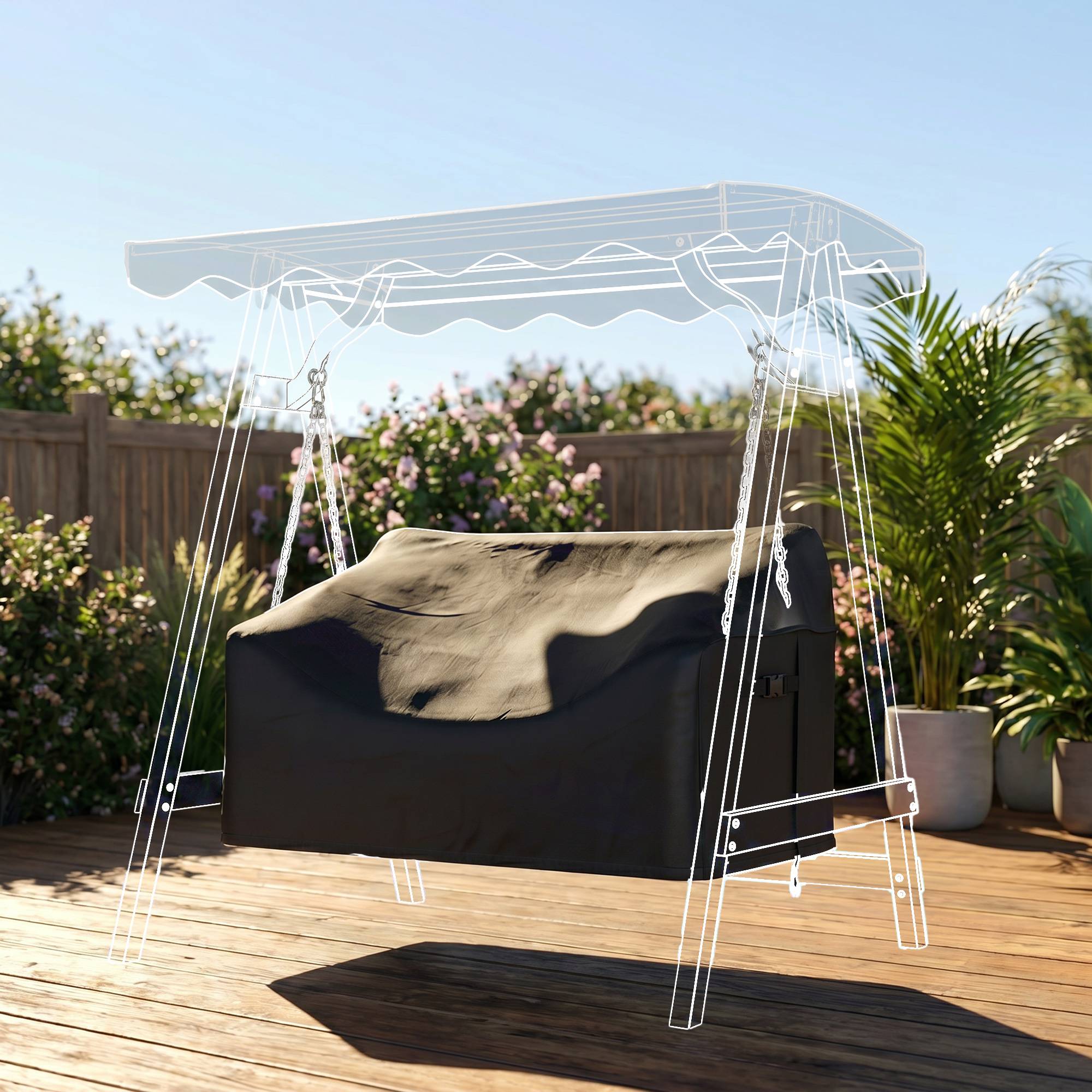 Housse balancelle 2 places Tissu Oxford 420D Extérieur Imperméable anti-UV 142x76x81cm Noir - ComfortXL Outdoor Living - Image 4