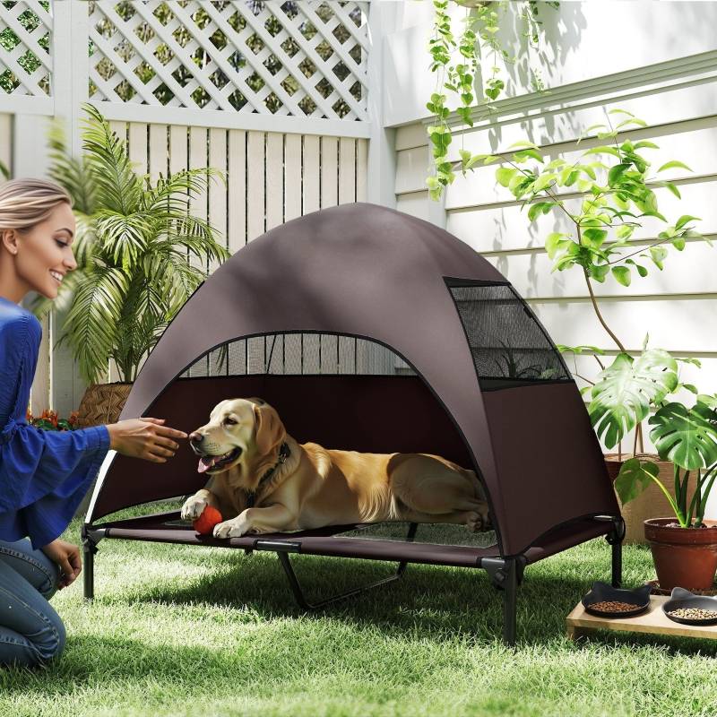 PANGIVO - Lit chien extérieur surélevé avec toit 106 x 76 x 99 cm polyester - PANGIVO - Image 2