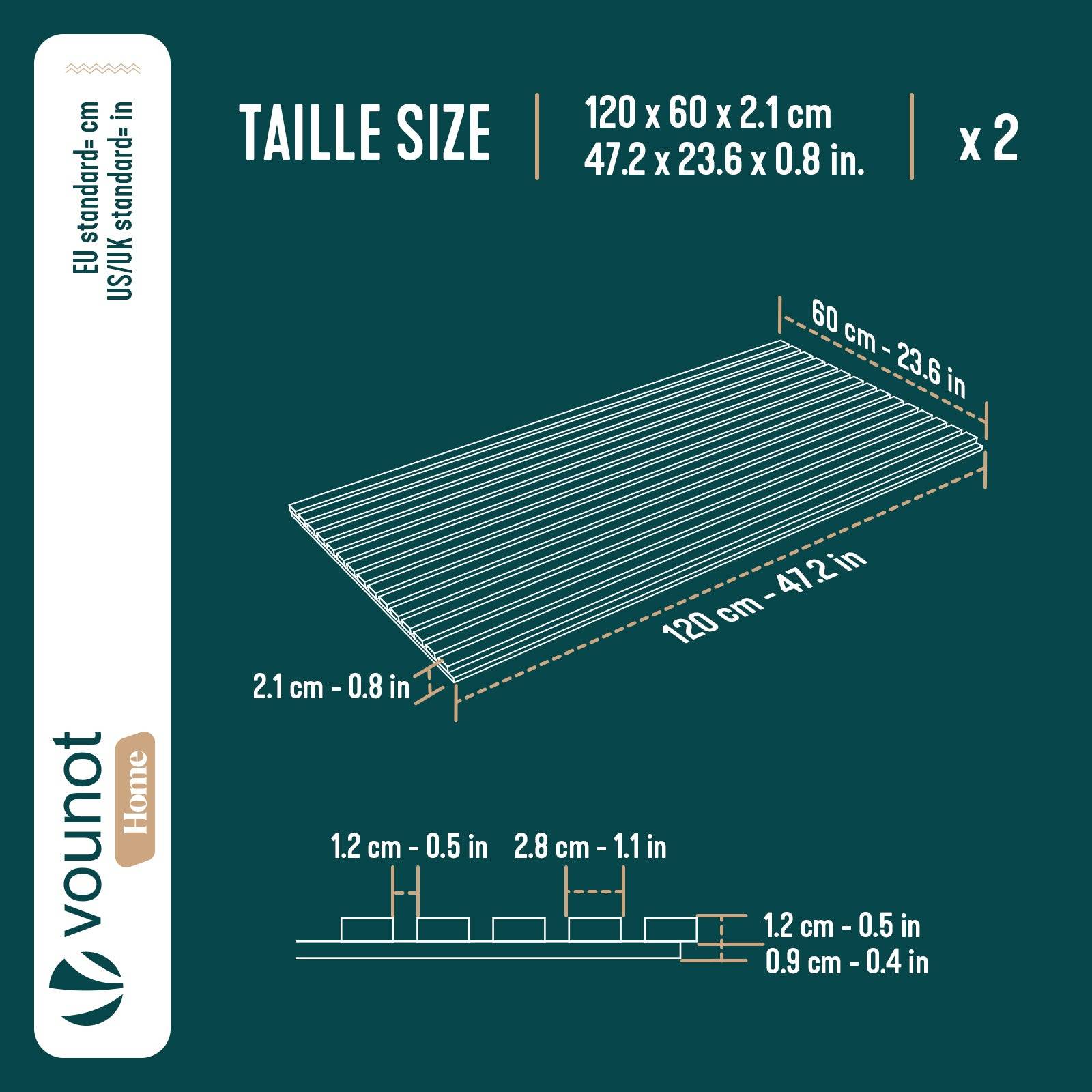 Vounot - Lot de 2 panneaux acoustiques muraux Tasseaux en bois MDF avec feutre noir 120x60x2.1cm chêne clair - Image 3