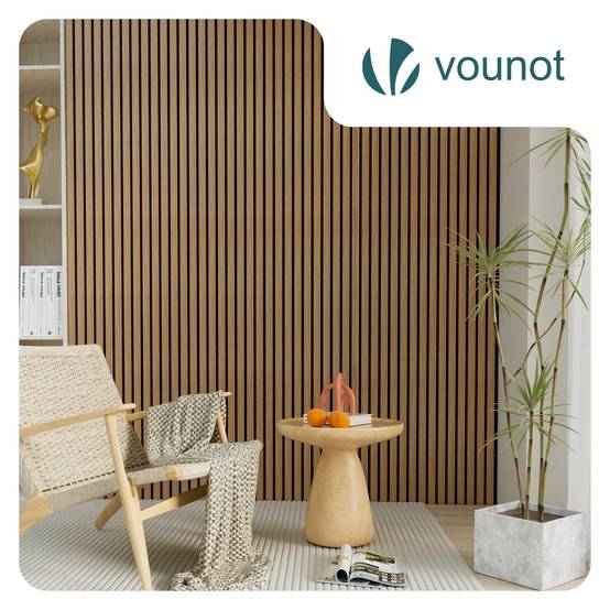 Lot de 2 panneaux acoustiques muraux Tasseaux en bois MDF avec feutre noir 120x60x2.1cm chene clair - Image 2