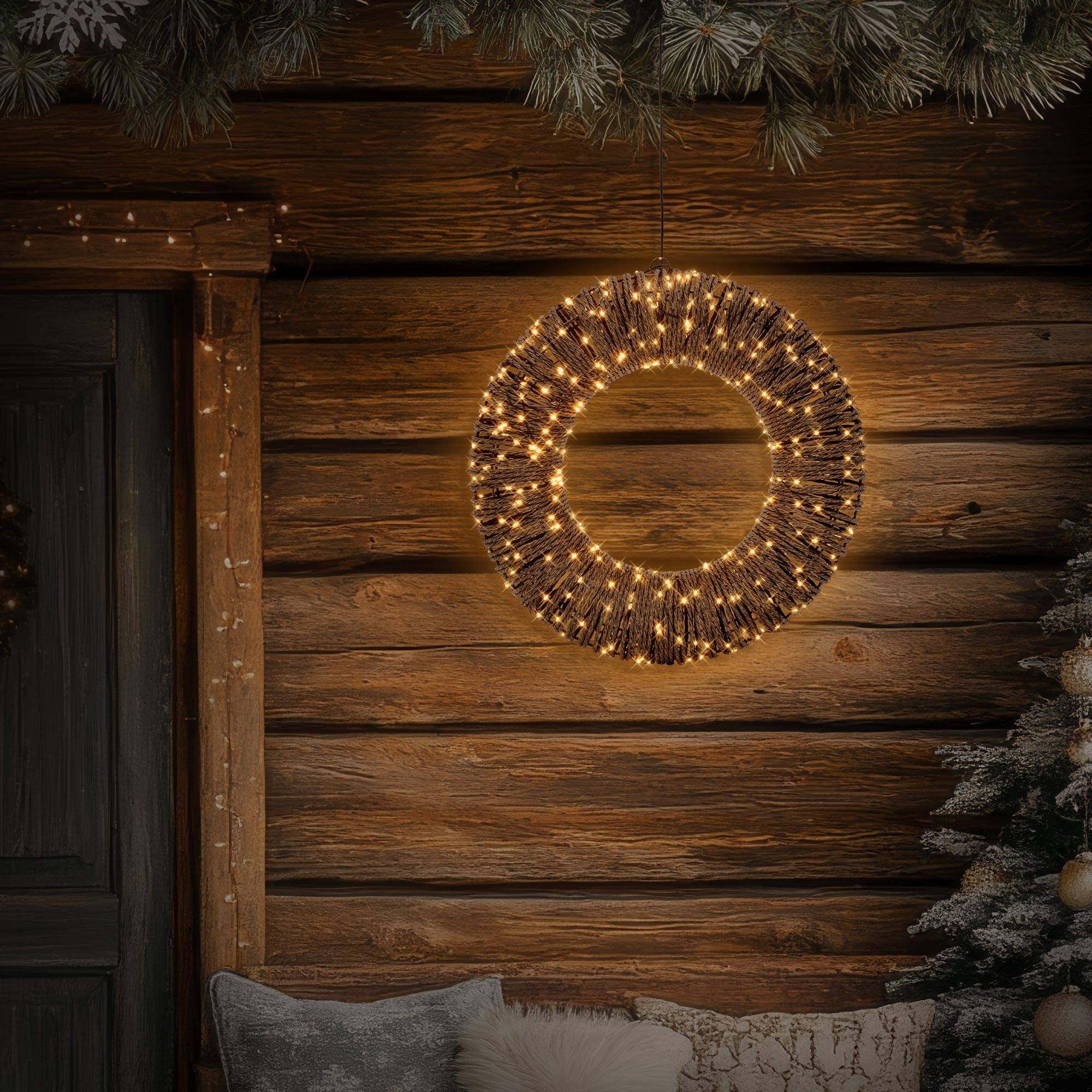 Ecd-Germany - Couronne lumineuse de Noël LED Ø 38 cm, 400 lumières blanc chaud, effet scintillant, en corde et métal, minuterie intégrée, intérieur / extérieur - Image 1