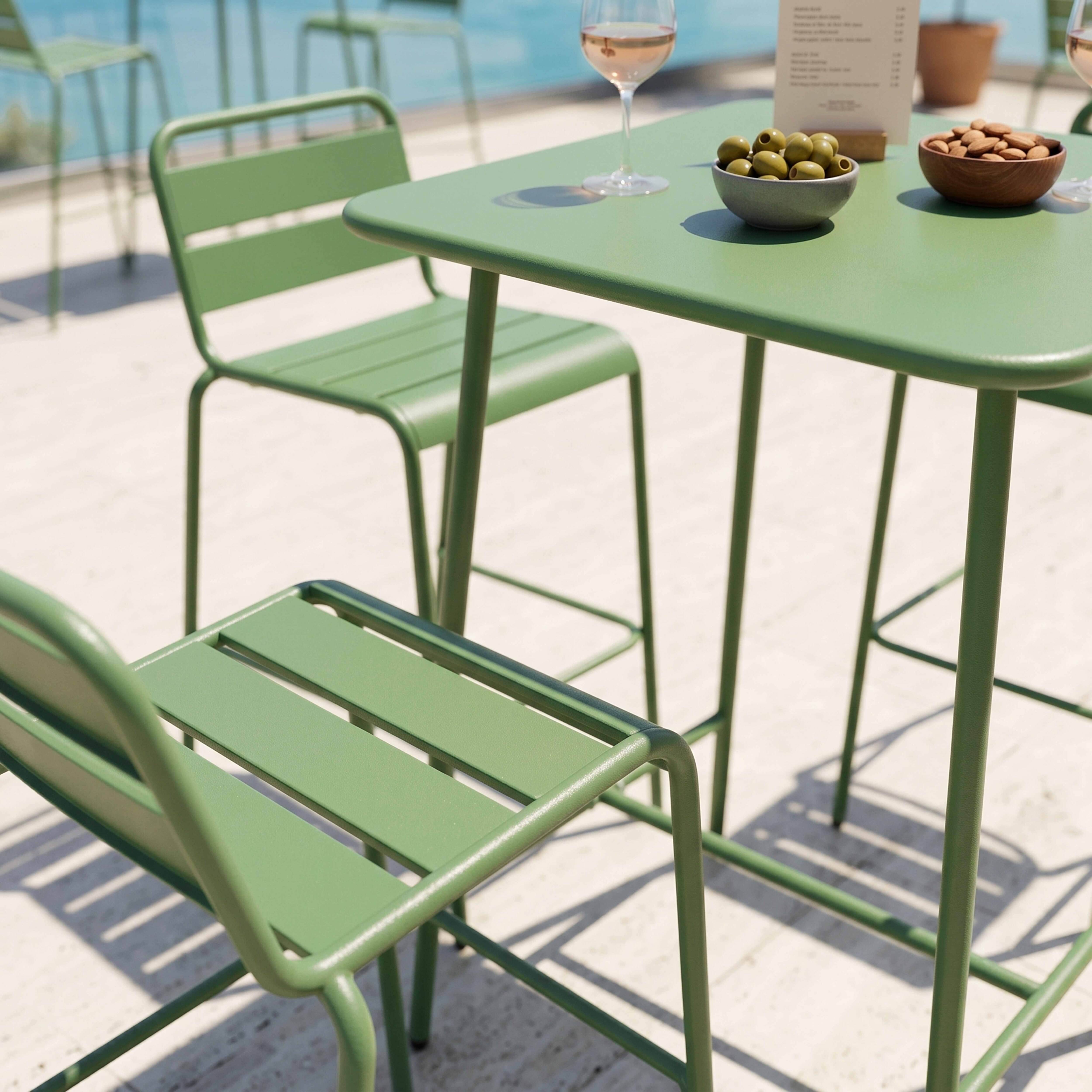 Oviala - Ensemble table de bar et 4 chaises hautes en métal vert cactus Palavas - Oviala - Image 5
