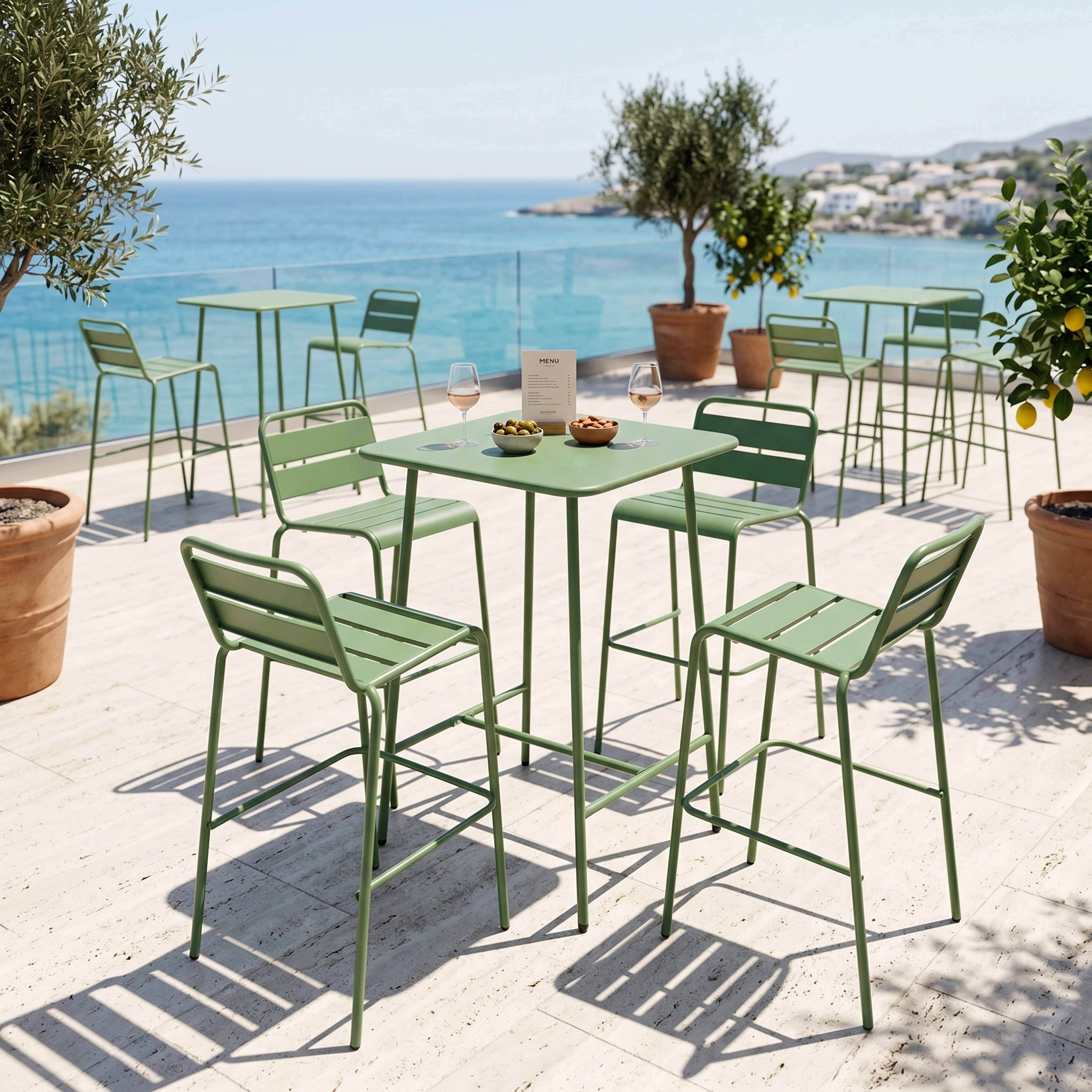 Oviala - Ensemble table de bar et 4 chaises hautes en métal vert cactus Palavas - Oviala - Image 4