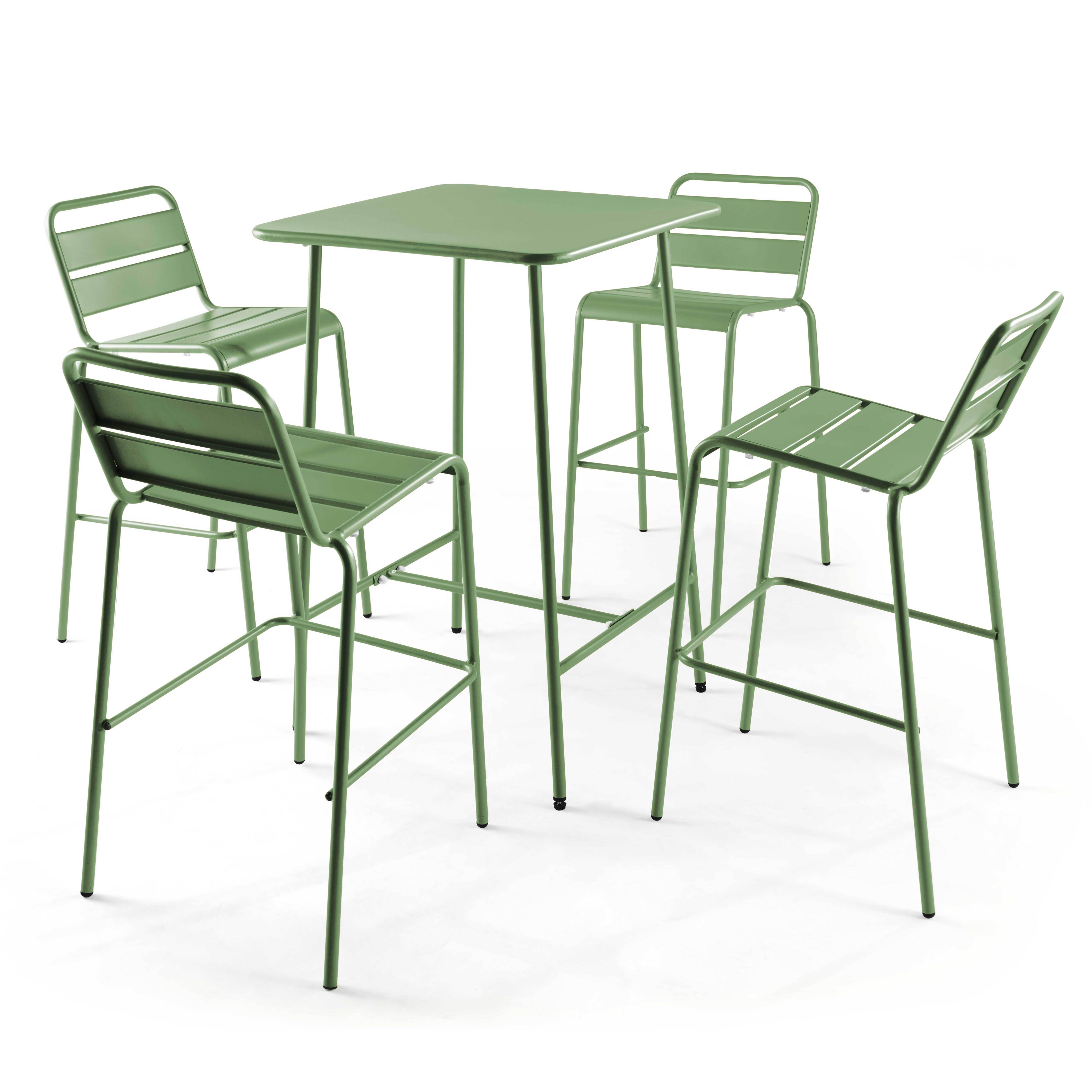 Oviala - Ensemble table de bar et 4 chaises hautes en métal vert cactus Palavas - Oviala - Image 1