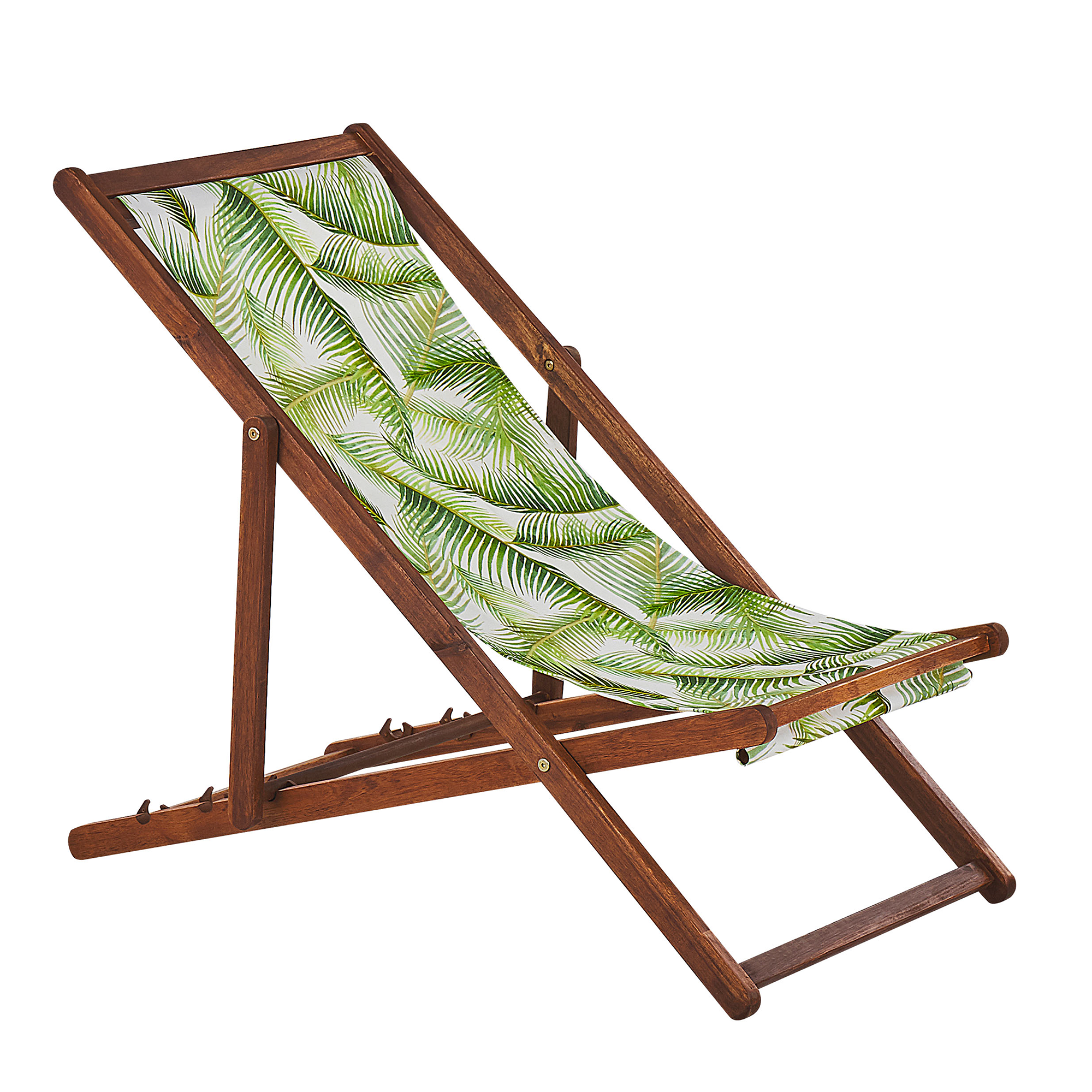 Beliani - 2 Transats Chiliennes Pliantes et Réglables en Bois d'Acacia Foncé et Textile Motif Feuilles Vertes avec Toiles de Remplacement - Image 4