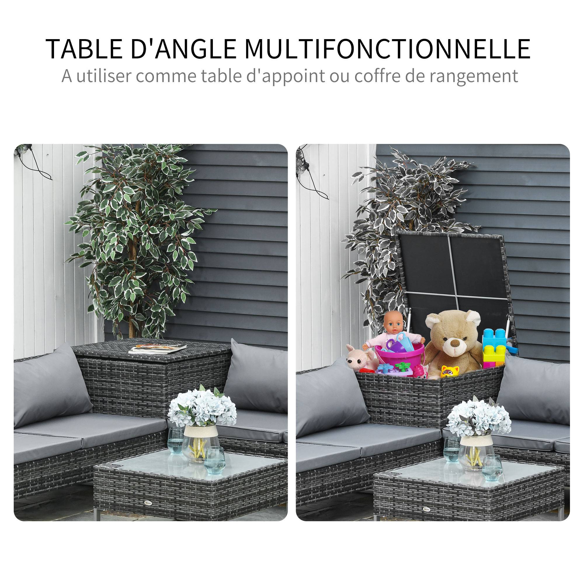 Outsunny - Ensemble salon de jardin d'angle 4 places - table basse, coffre - coussins assise déhoussables - métal époxy résine tressée gris - Outsunny - Image 5