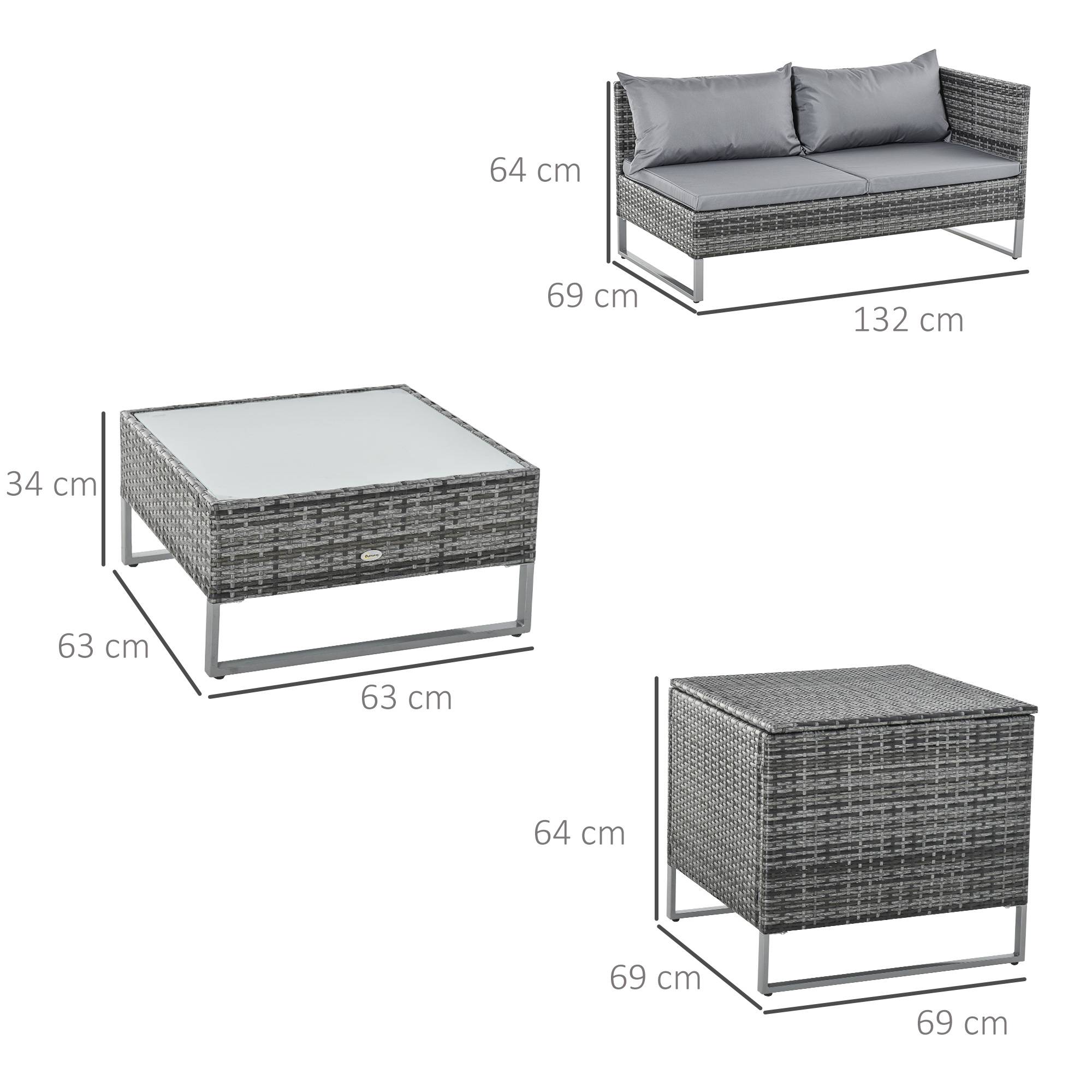 Outsunny - Ensemble salon de jardin d'angle 4 places - table basse, coffre - coussins assise déhoussables - métal époxy résine tressée gris - Outsunny - Image 3