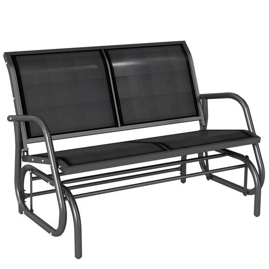 Banc à Bascule 2 Places Métal Textilène Jardin Terrasse Fonction Balancelle Noir - ComfortXL Outdoor Living - Image 1
