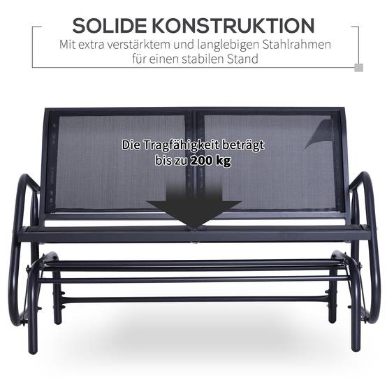 Banc à Bascule 2 Places Métal Textilène Jardin Terrasse Fonction Balancelle Noir - ComfortXL Outdoor Living - Image 8
