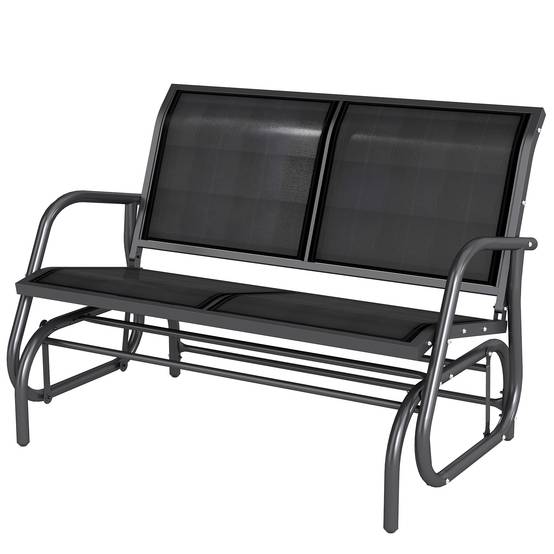 Banc à Bascule 2 Places Métal Textilène Jardin Terrasse Fonction Balancelle Noir - ComfortXL Outdoor Living - Image 2