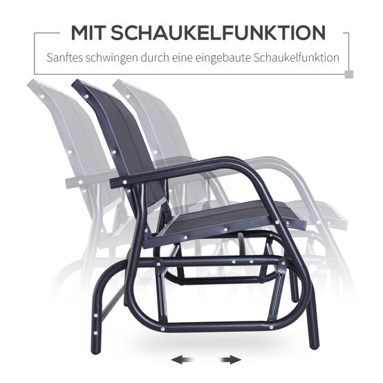 Banc à Bascule 2 Places Métal Textilène Jardin Terrasse Fonction Balancelle Noir - ComfortXL Outdoor Living - Image 6