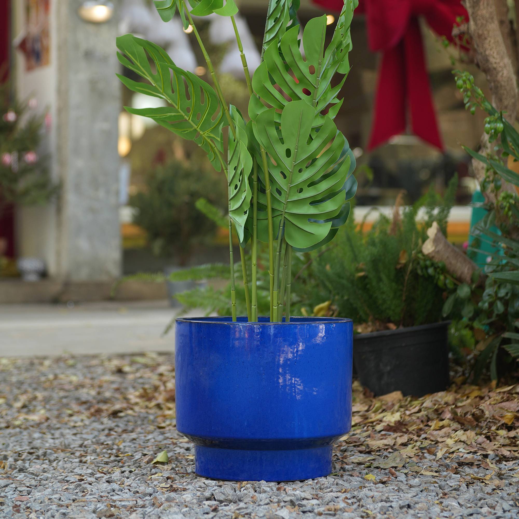 PANGIVO - Ensemble de 3 pots de fleurs en céramique, finition bleue unie, Ø 38,1/30,5/22,9 cm - PANGIVO - Image 4