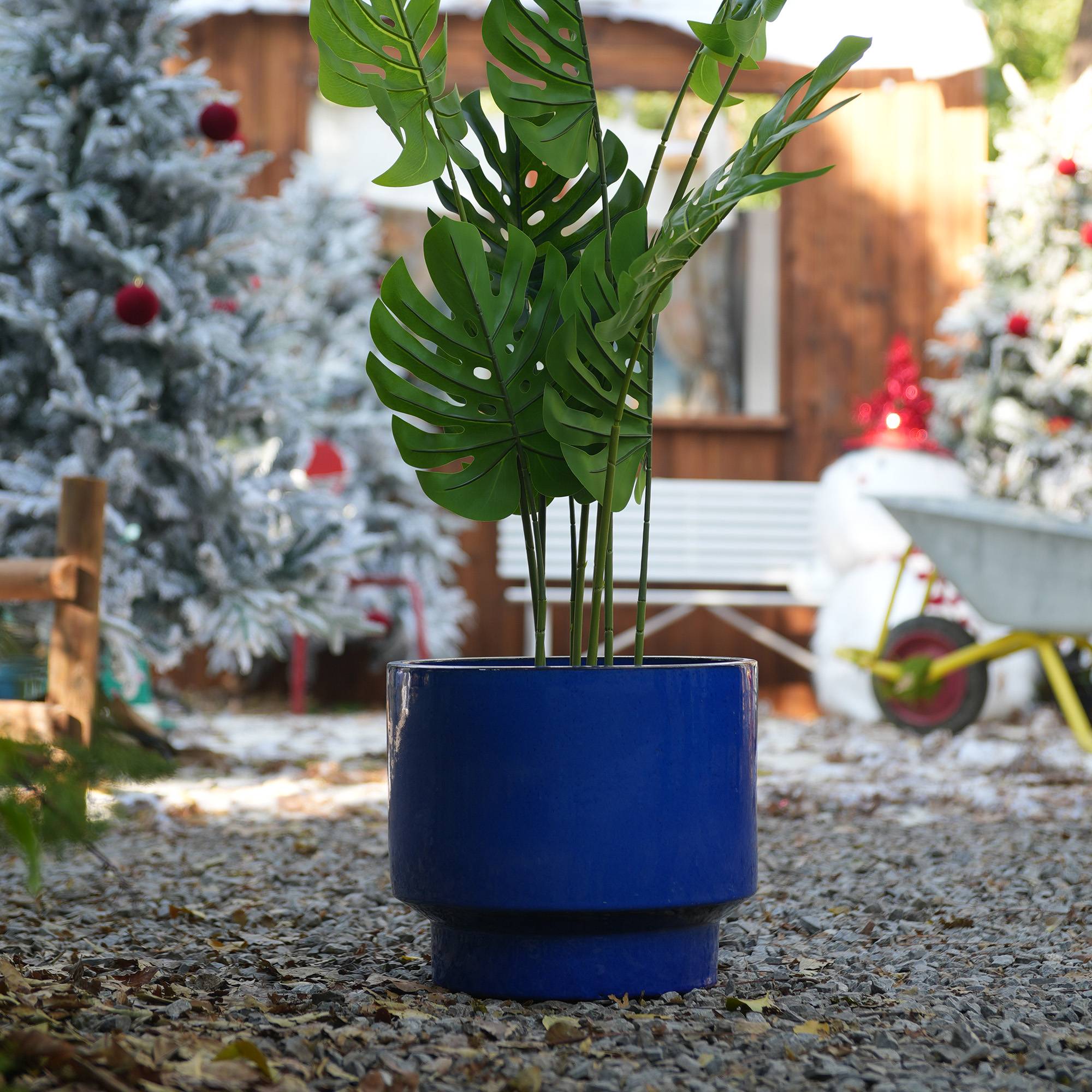 PANGIVO - Ensemble de 3 pots de fleurs en céramique, finition bleue unie, Ø 38,1/30,5/22,9 cm - PANGIVO - Image 2