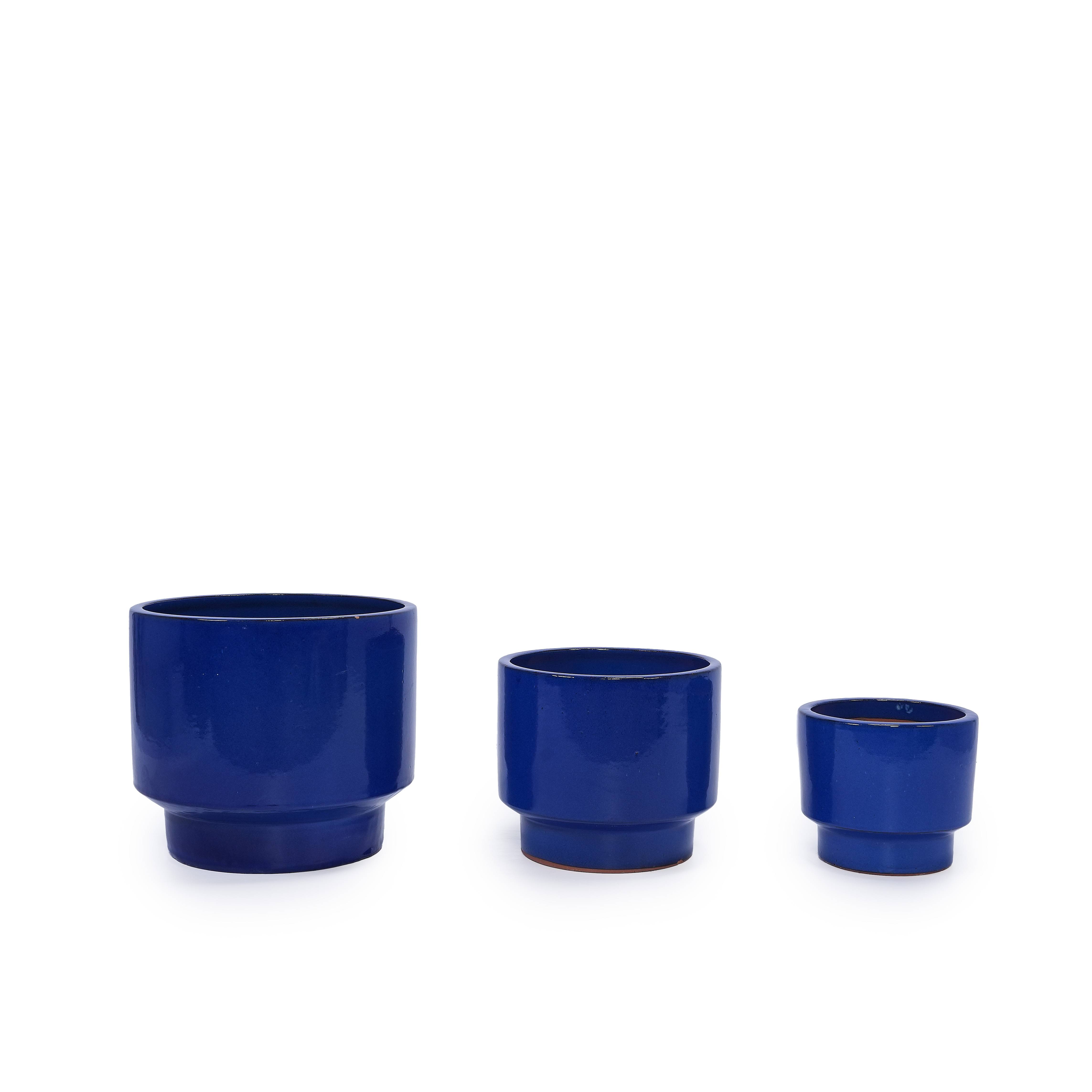 PANGIVO - Ensemble de 3 pots de fleurs en céramique, finition bleue unie, Ø 38,1/30,5/22,9 cm - PANGIVO - Image 10