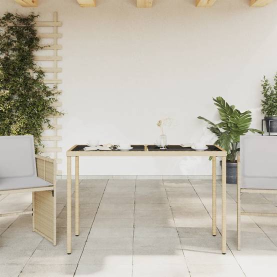 PANGIVO - Table de jardin poly rotin beige avec verre trempé 115 x 54 x 74 cm - PANGIVO - Image 3