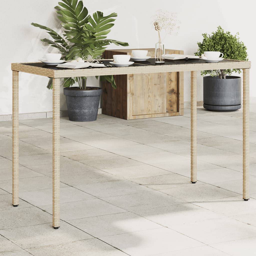 PANGIVO - Table de jardin poly rotin beige avec verre trempé 115 x 54 x 74 cm - PANGIVO - Image 1