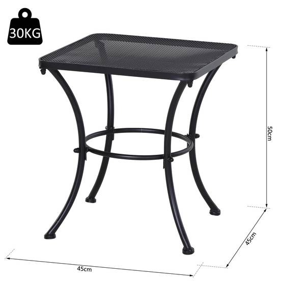 Table de jardin carrée en acier avec plateau perforé, 45 x 45 x 50 cm, noire - Image 5