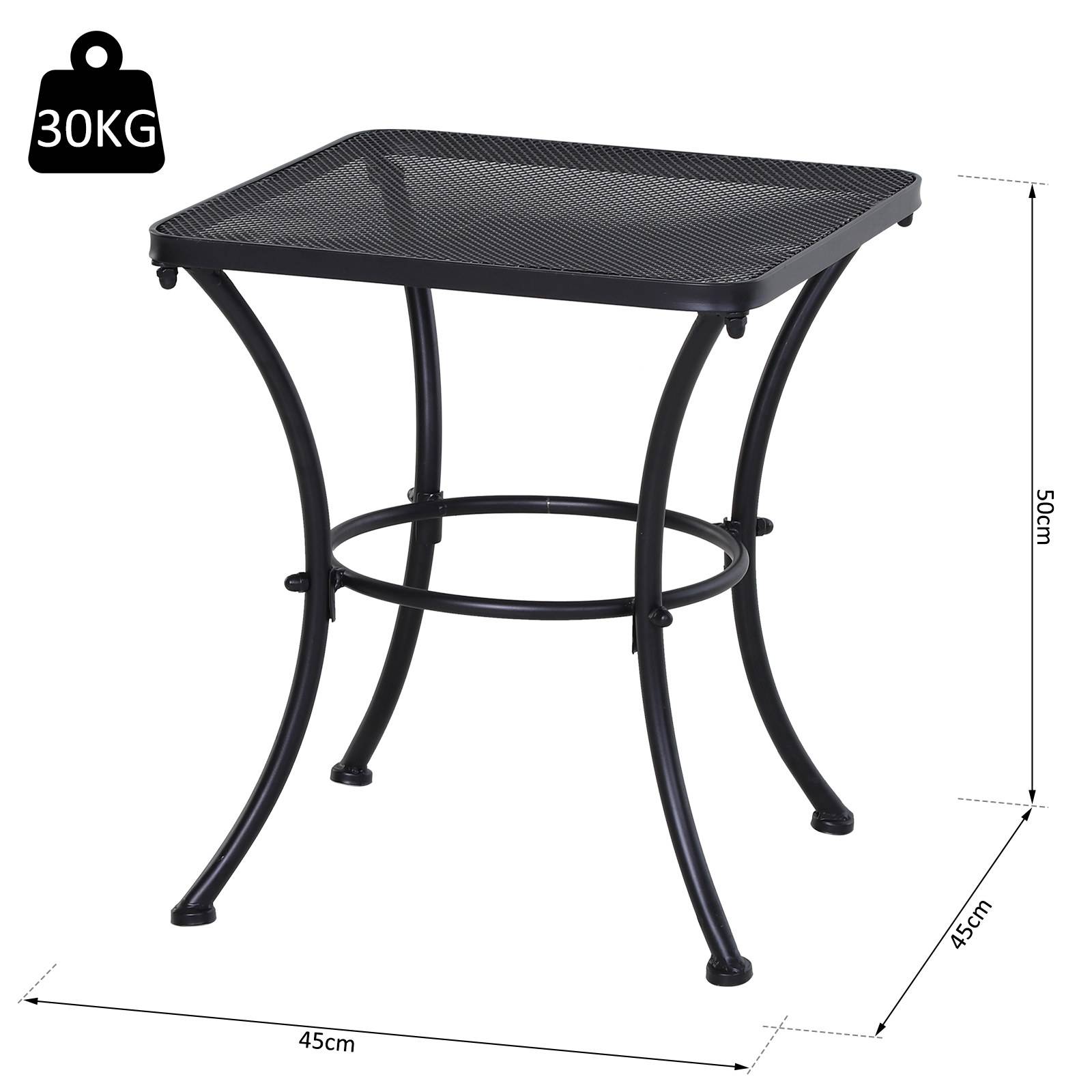 Table de jardin carrée en acier avec plateau perforé, 45 x 45 x 50 cm, noire - Image 5