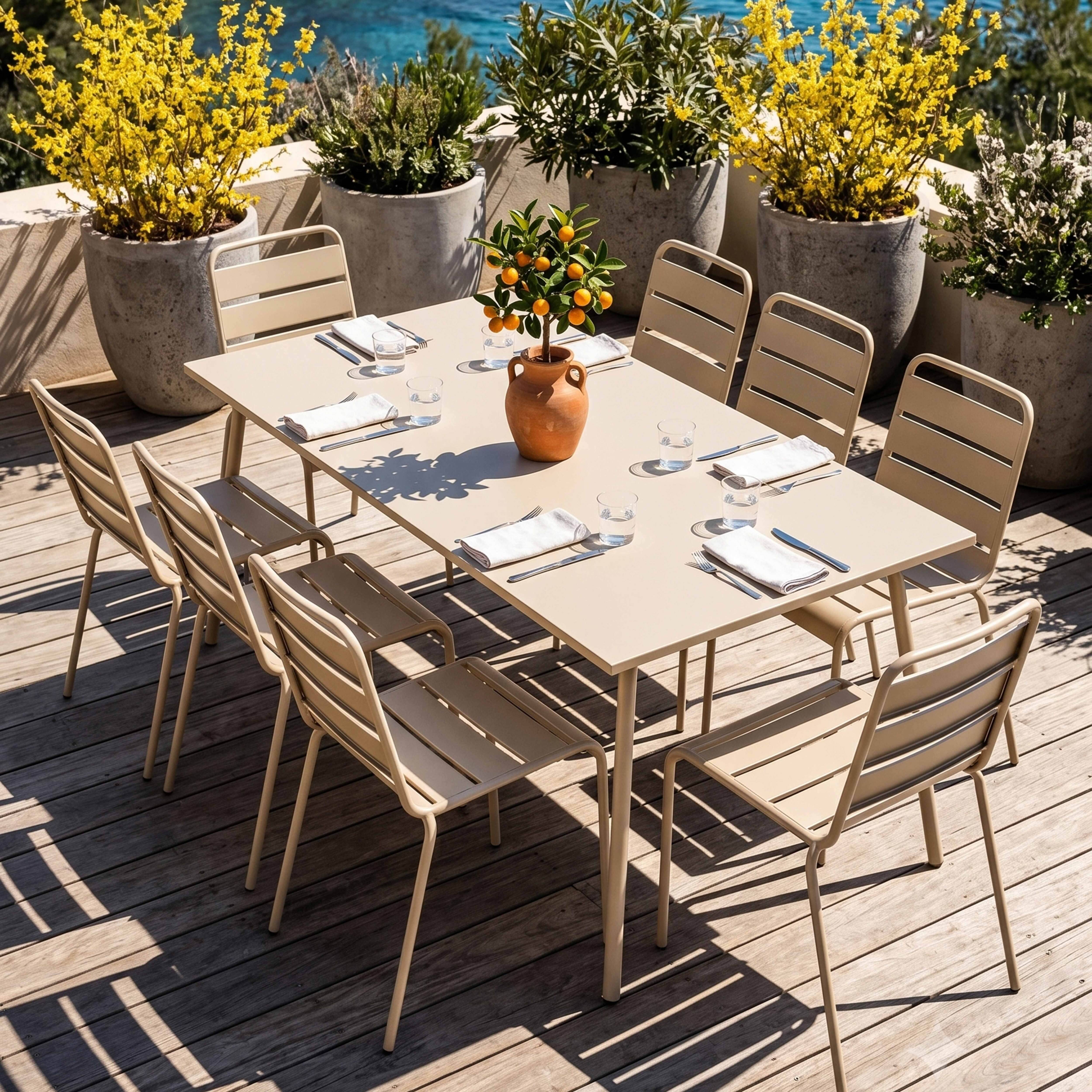 Oviala - Ensemble table de jardin et 8 chaises en métal ivoire Palavas - Oviala - Image 2