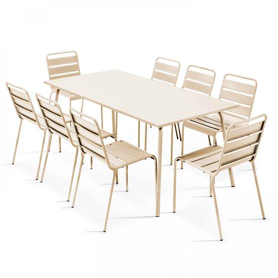 Oviala - Ensemble table de jardin et 8 chaises en métal ivoire Palavas - Oviala - Image 1