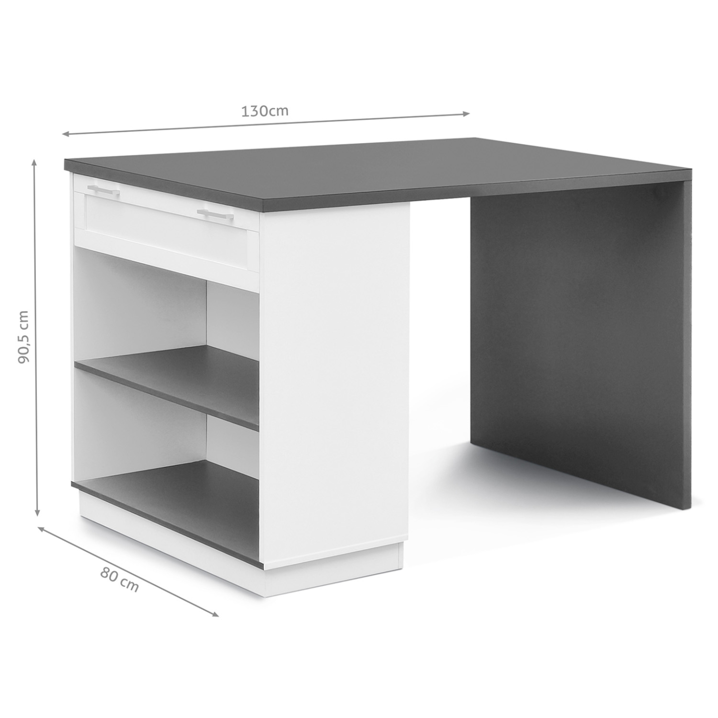 Ilot central mange-debout 4 personnes VITO 130 cm blanc et plateau gris - Image 4