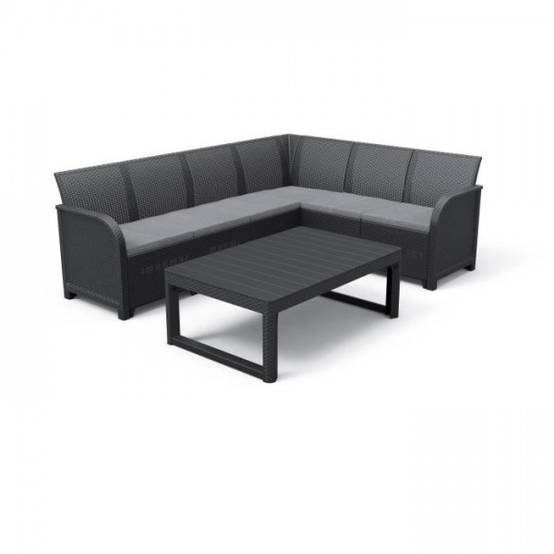 Salon de jardin avec table basse 2 en 1 - en résine - Allibert by KETER - 6 personnes - SanRemo - Gris graphite - Image 1